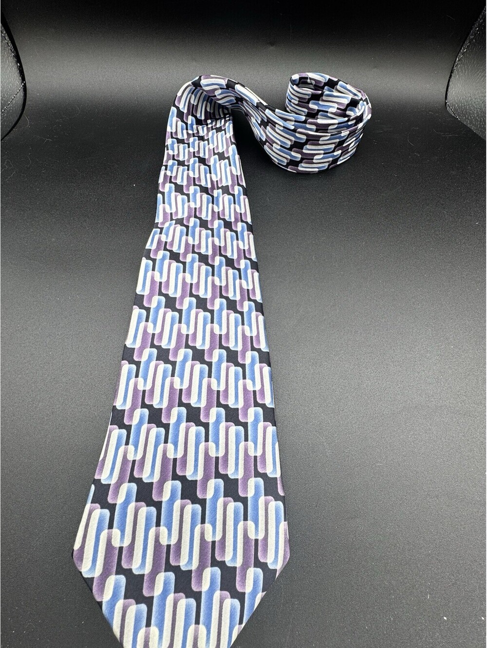 Pierre Cardin 100% Silk Tie Geometric Mod Retro Blue Purple Black Necktie